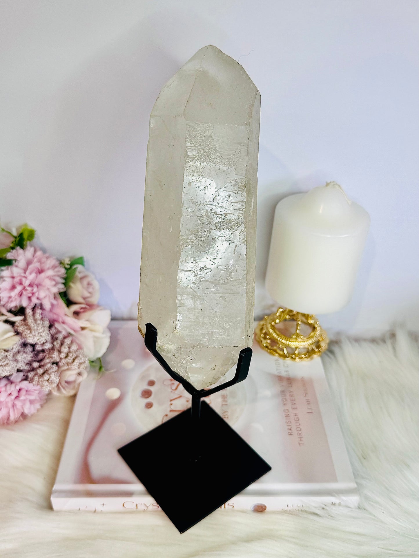 Huge Stunning 1.39KG Natural Lemurian Quartz Chunky Double Terminated Point | Tower On Stand From Brazil