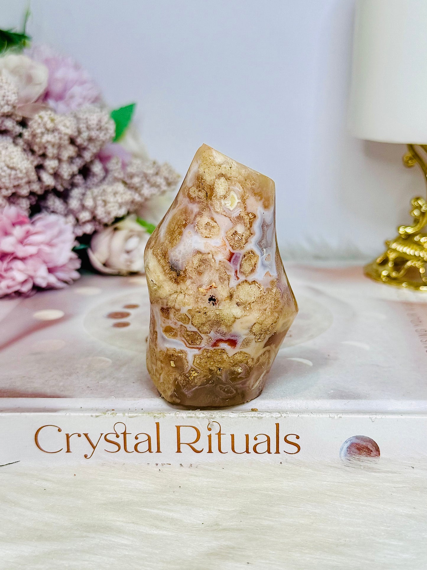 Flower Agate Carved Flame 8cm