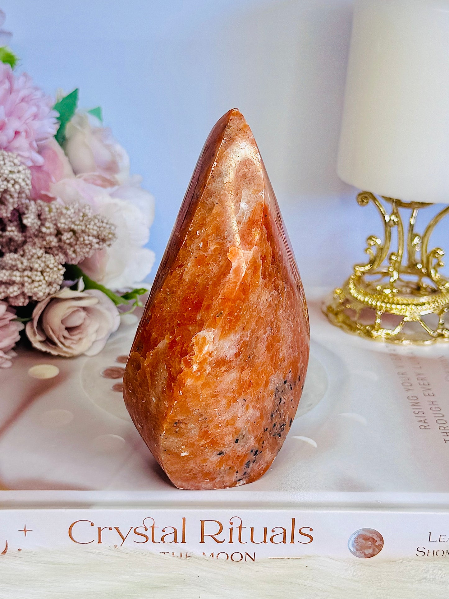 Incredible Large Orange Sunstone Carved Flame | Freeform 12cm 485grams