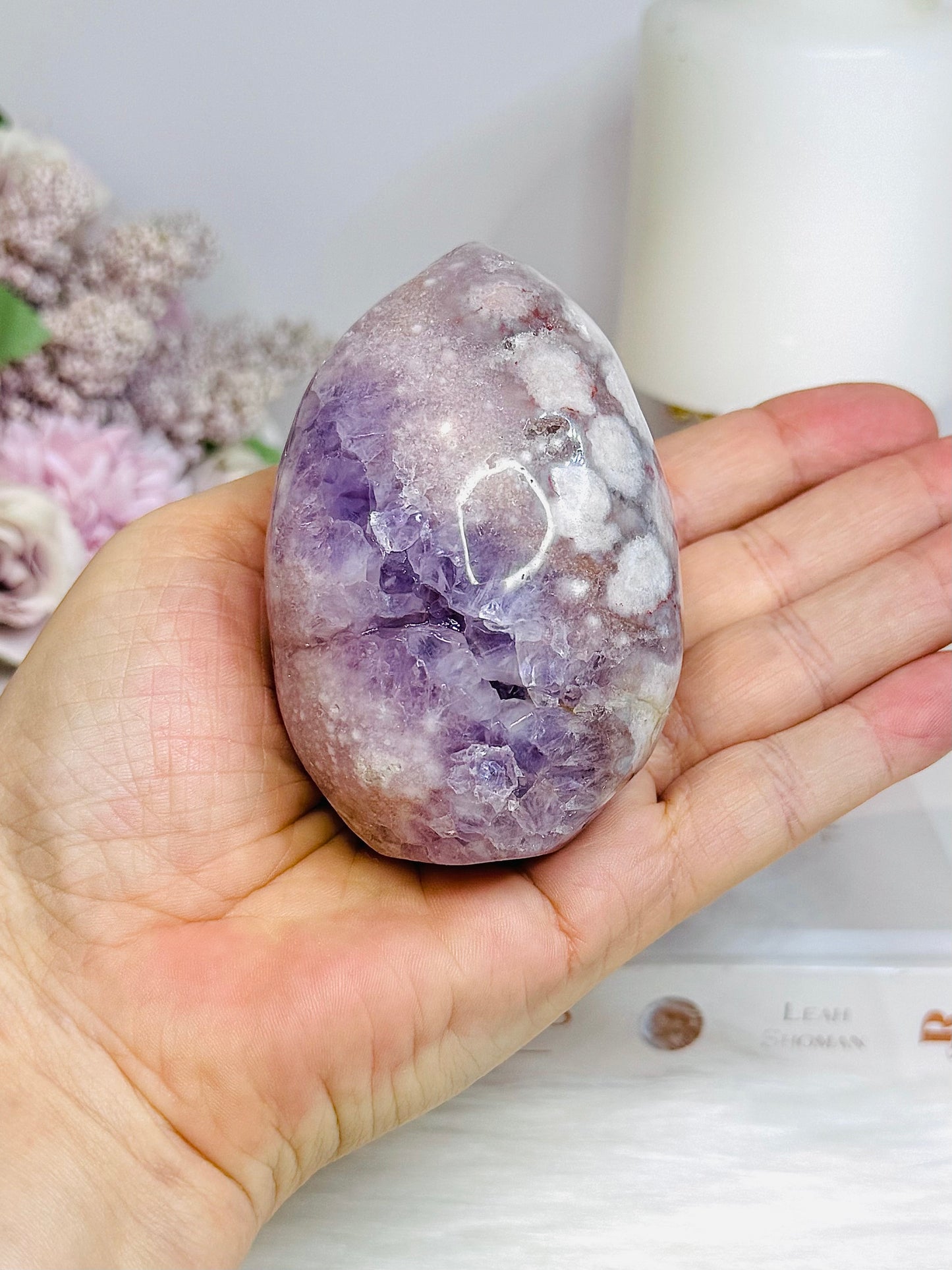 Pink Amethyst X Flower Agate Small Druzy Freeform 8.5cm 260g