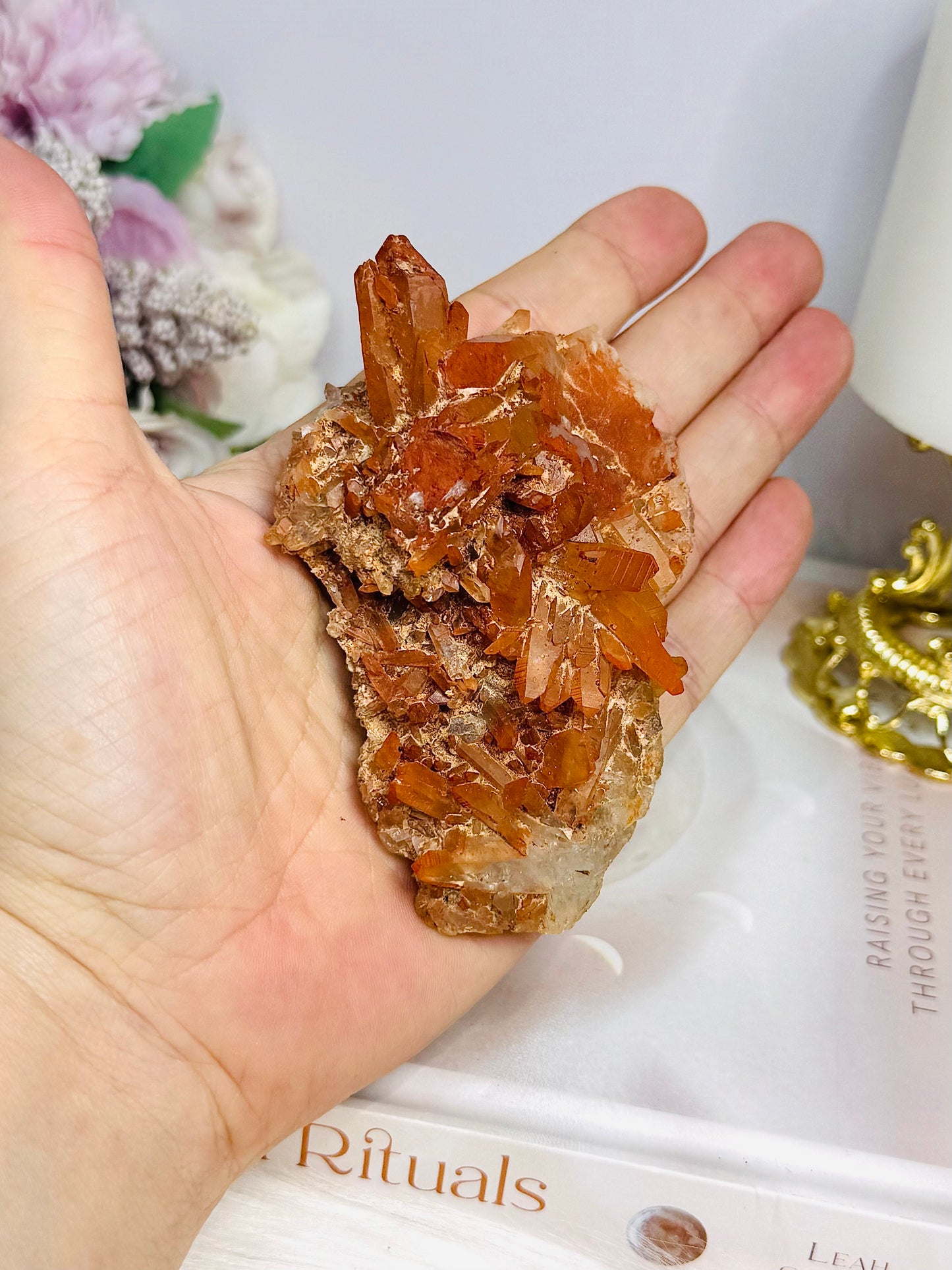 Natural Tangerine Quartz Cluster Specimen 9.5cm