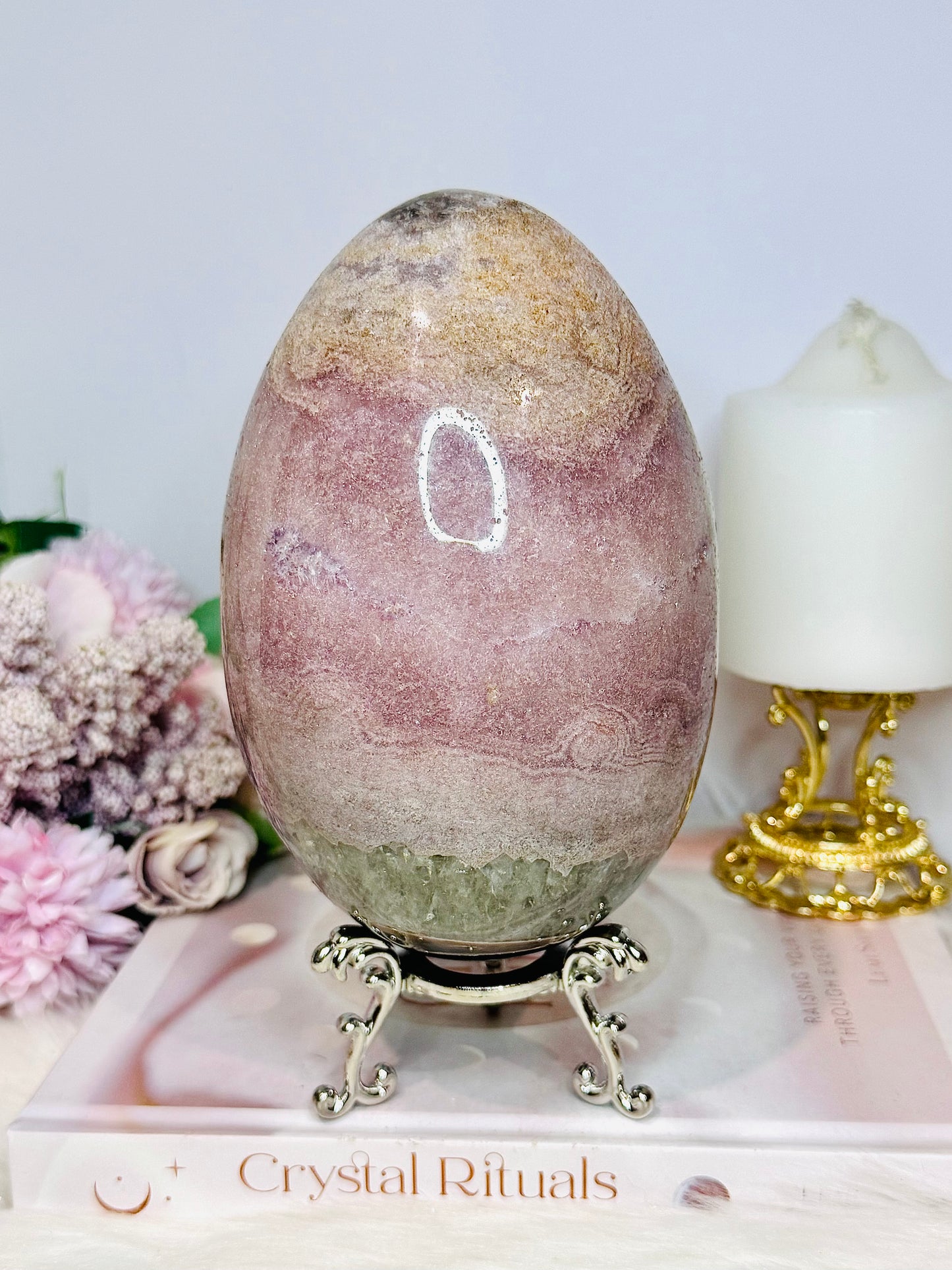 Collectors Piece ~ HUGE Pink Amethyst Carved Egg 16cm 2.08KG On Stand