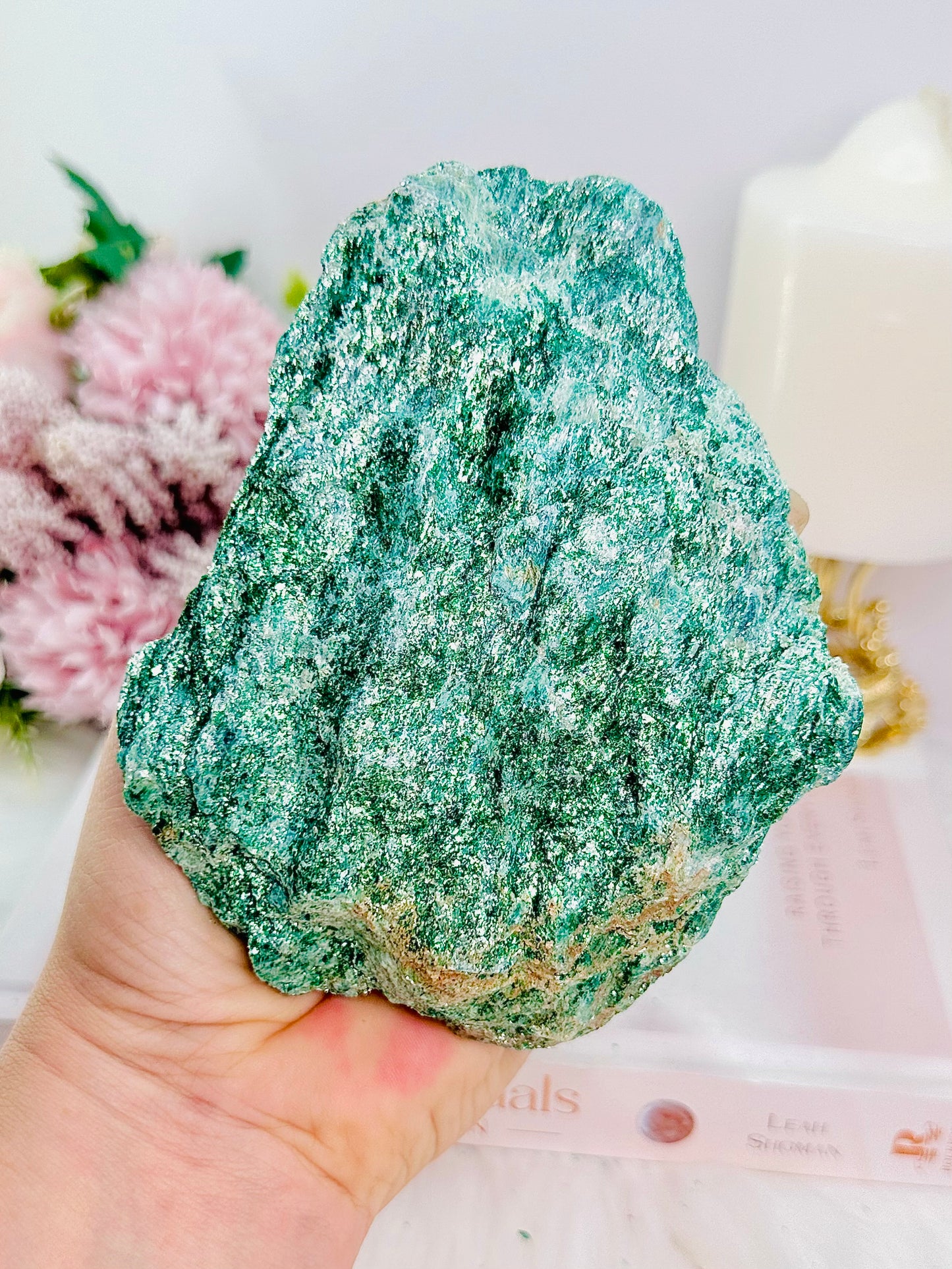 Wow! Incredibly Gorgeous Sparkling High Grade Fuchsite Specimen 405grams On Stand
