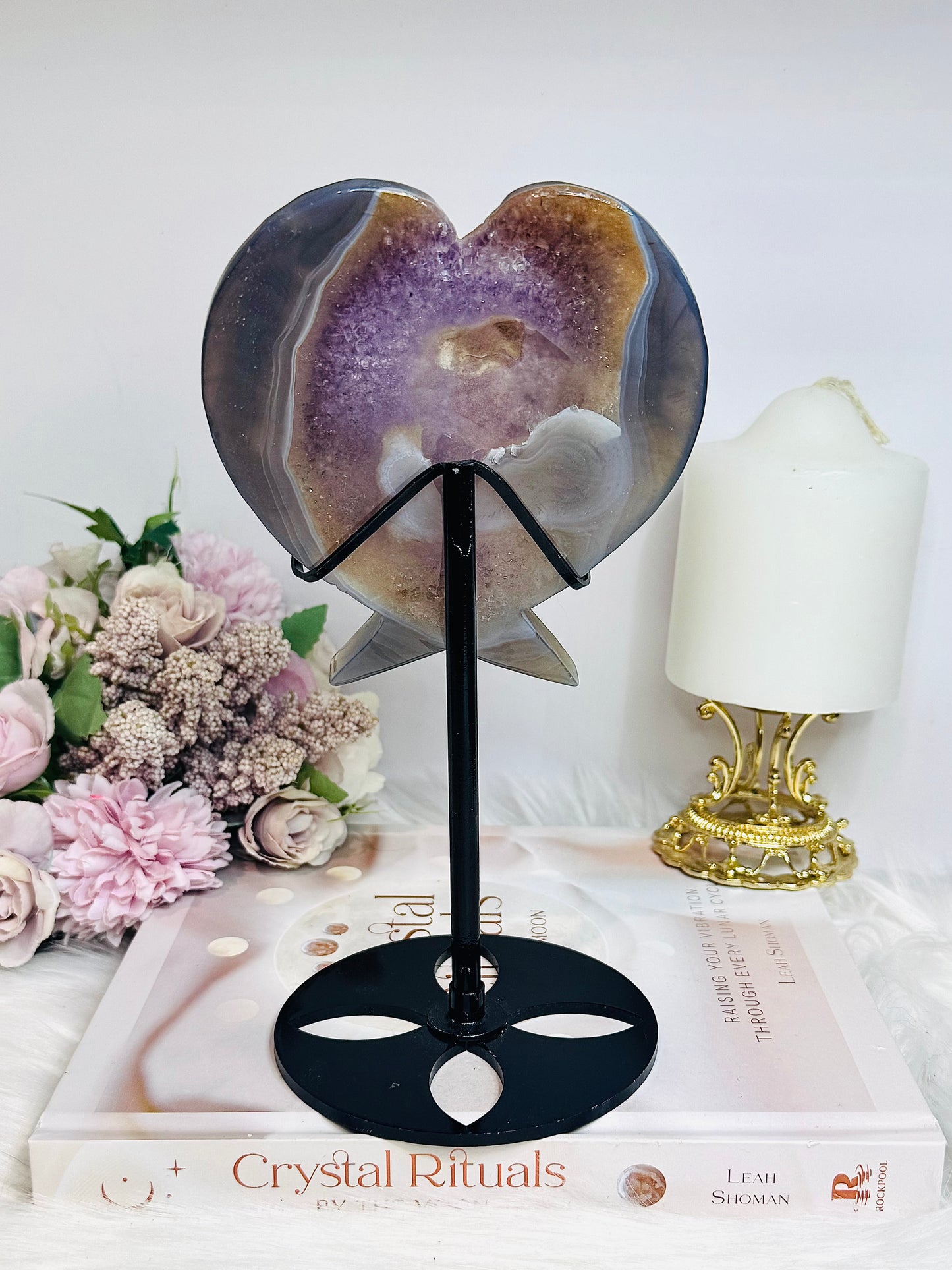 Large Amethyst X Agate Druzy Wings / Heart on Stand 22.5cm