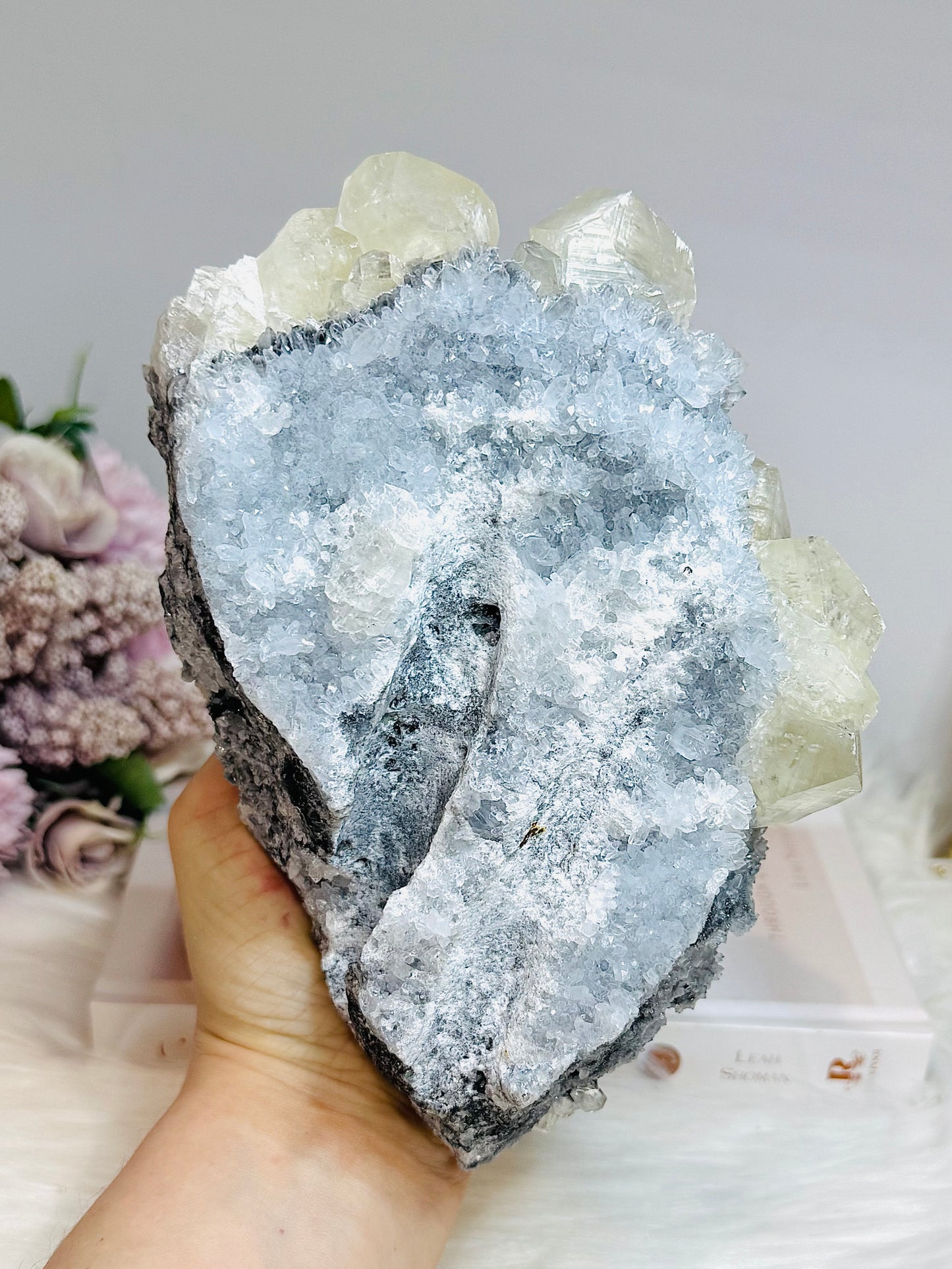 Huge Calcite Freeform on Timber Stand 1.9KG