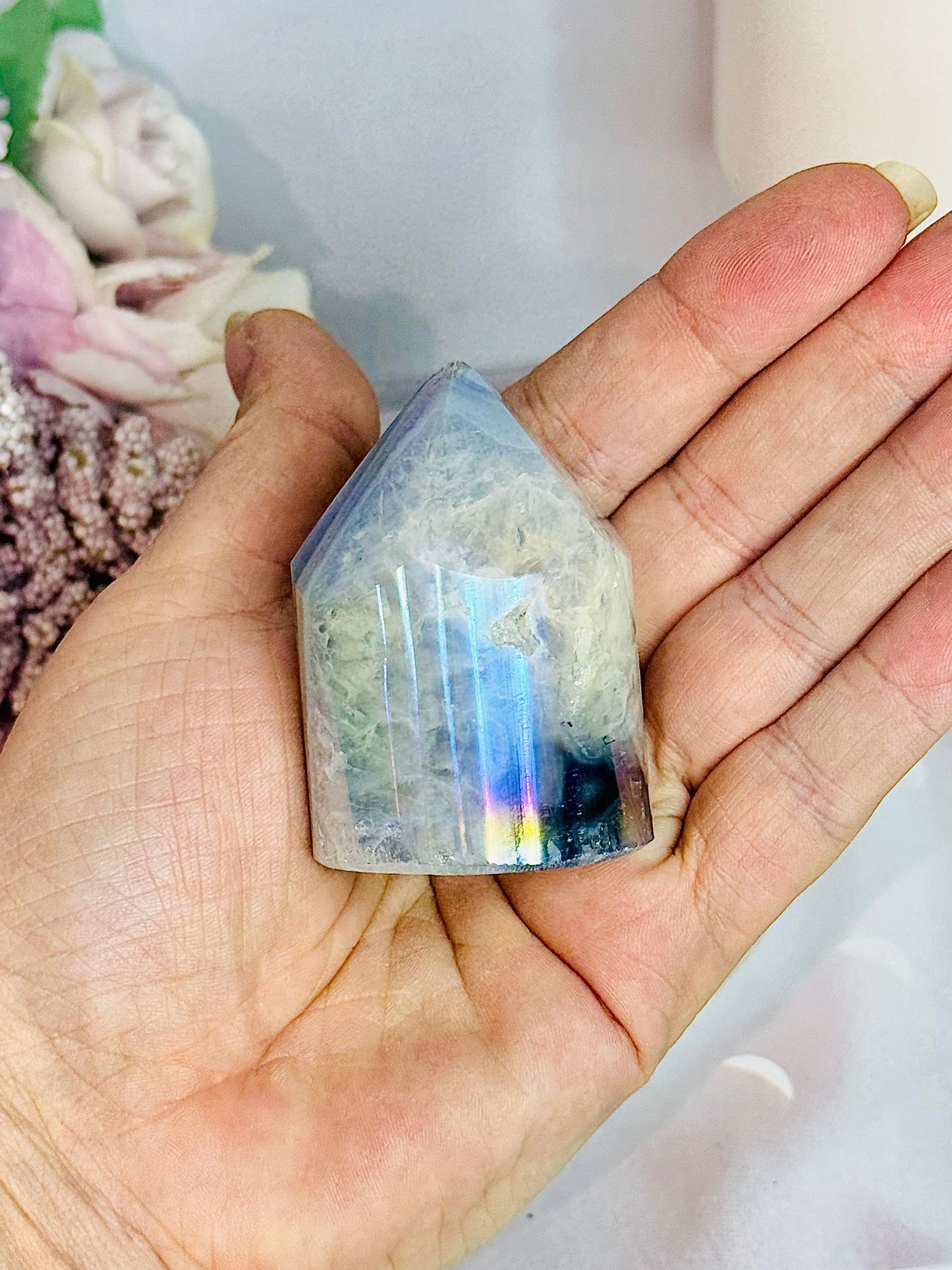 Gorgeous 6cm Angel Aura Druzy Agate Cylinder | Tower