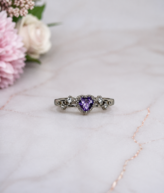 Amethyst Heart Adjustable Ring