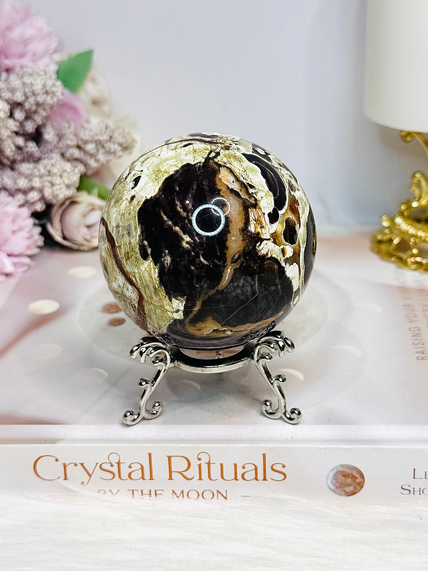 Large Money Agate Sphere on Stand 354g