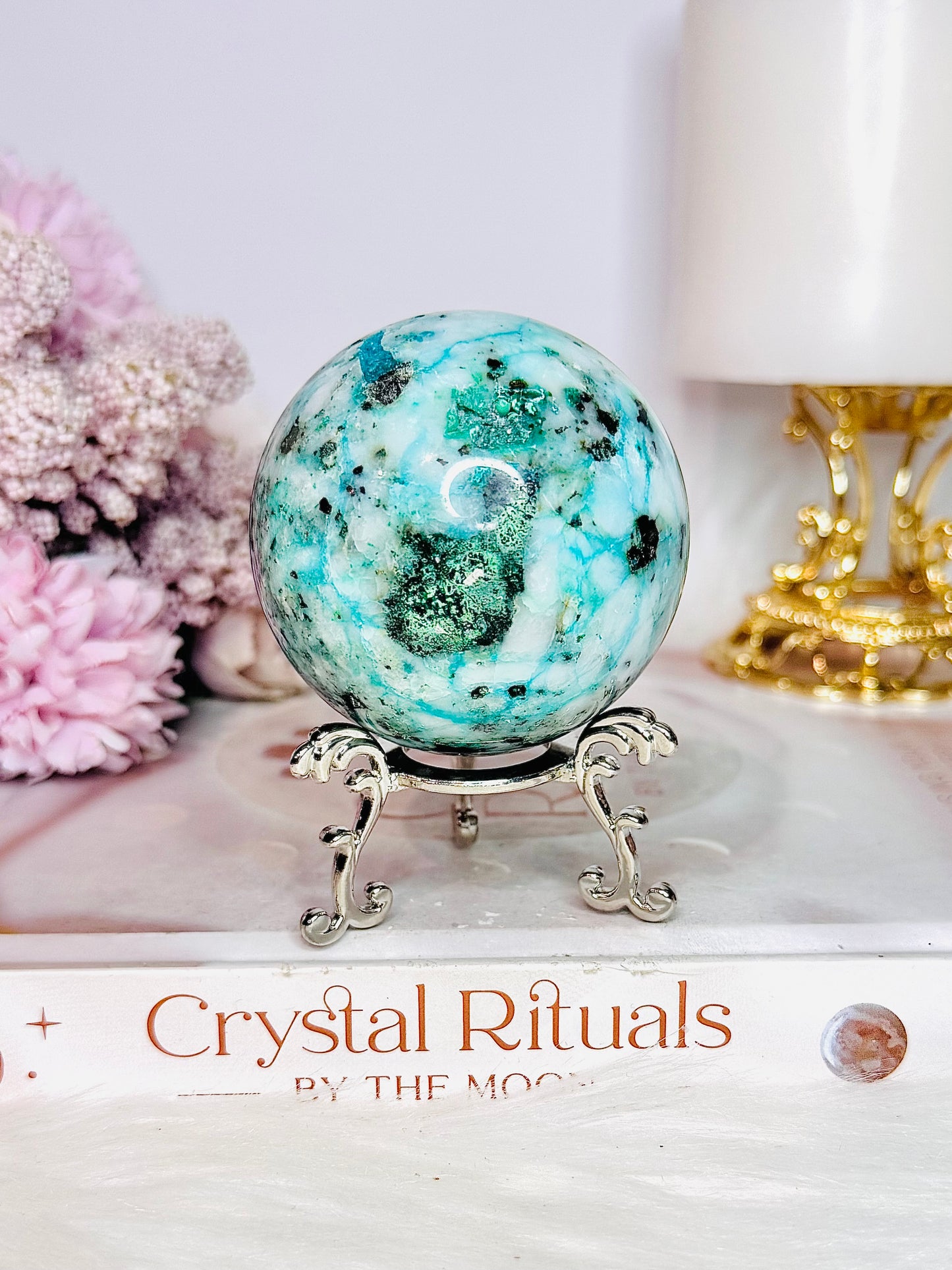 Gorgeous 296gram Phoenix Stone (Malachite, Chrysocolla & Turquoise) Sphere on Stand