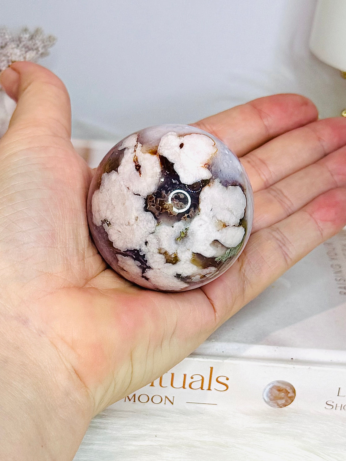 High Grade Flower Agate Sphere On Stand 195g