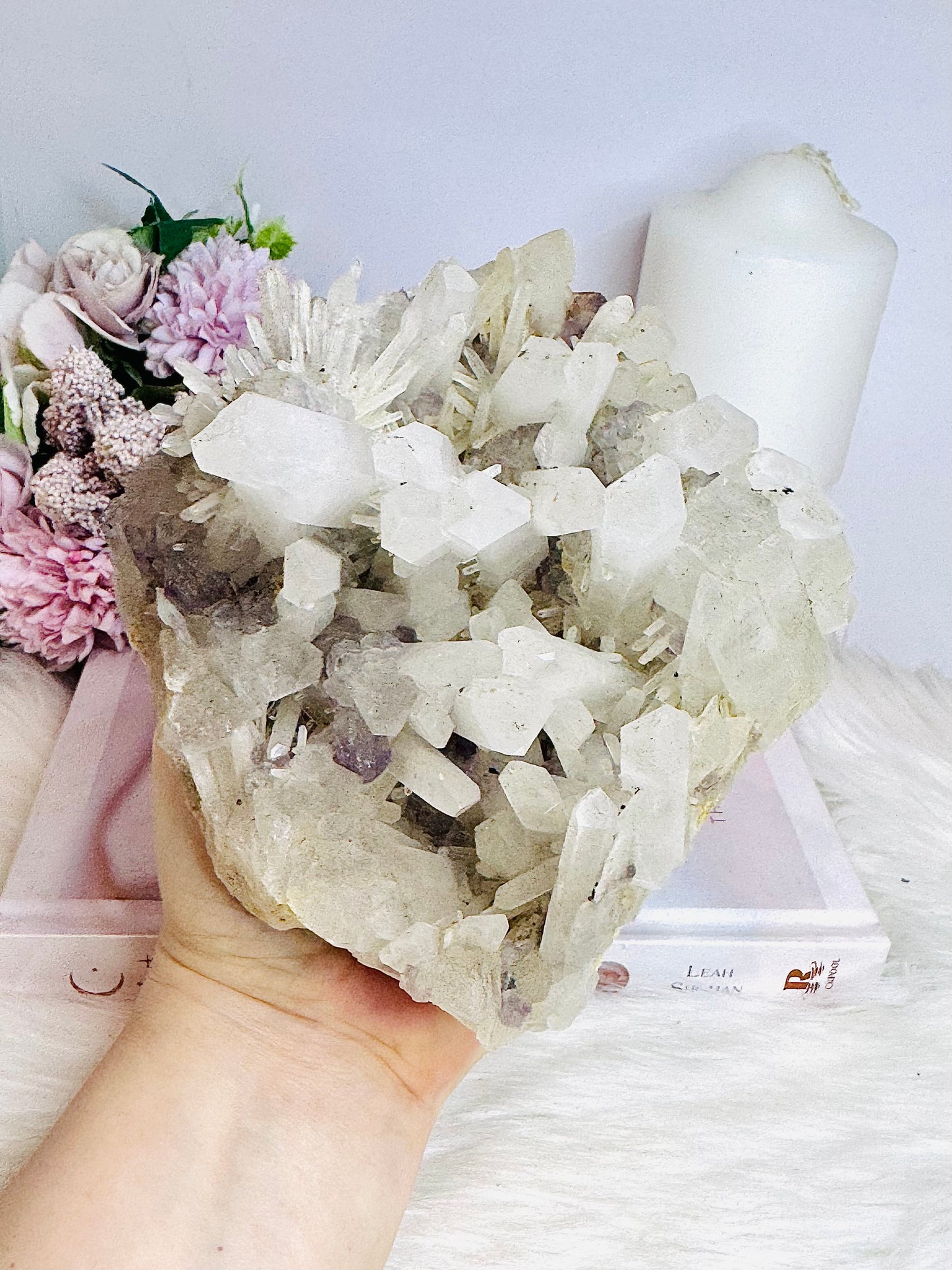 Rare Collectors Piece - Large Natural Clear Quartz Cluster with Purple Fluorite Inclusions 1.6KG