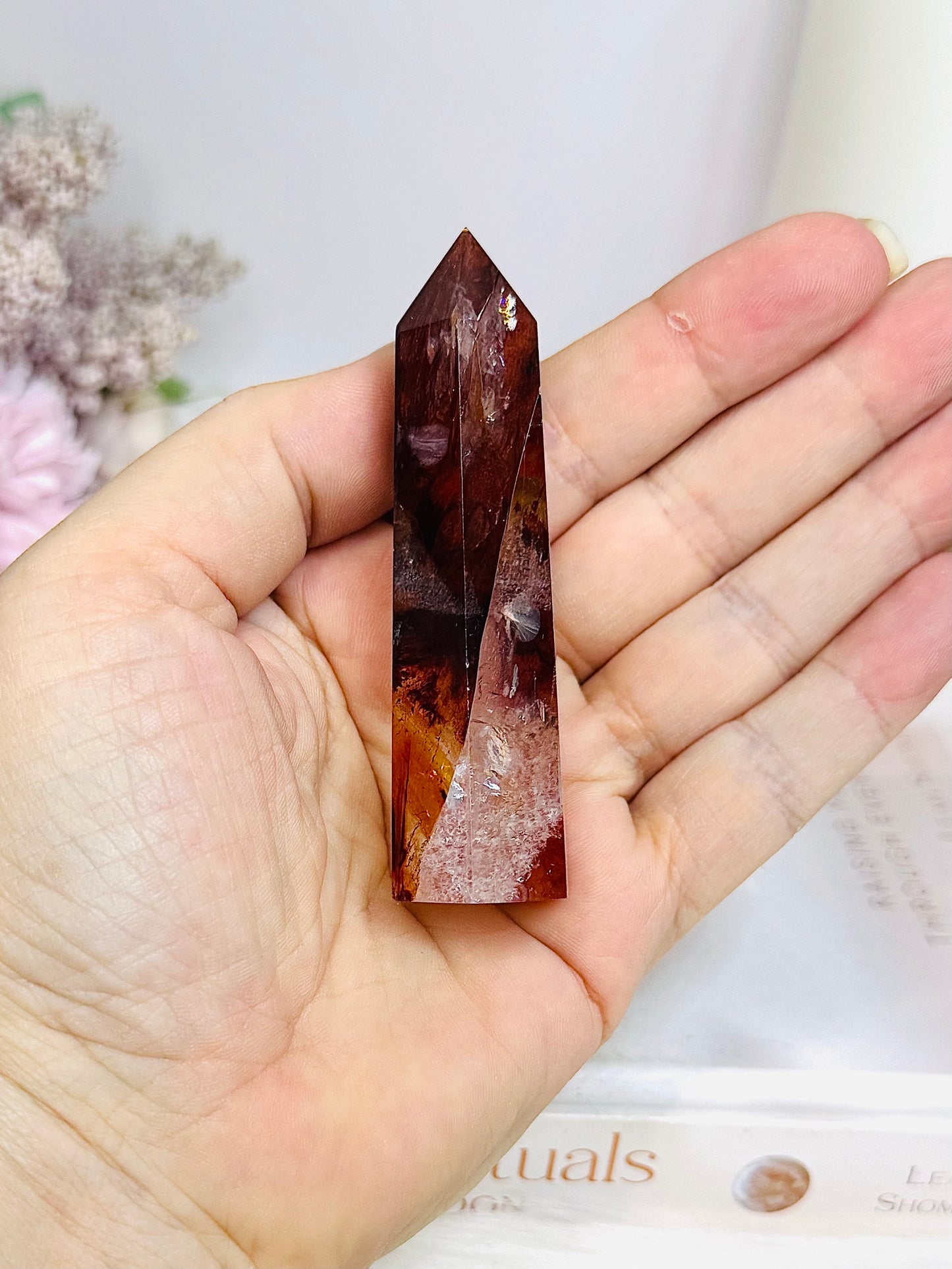 High Grade Fire Quartz Tower with Rainbows 8cm