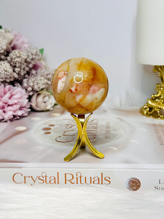 Carnelian Sphere on Gold Stand 137g
