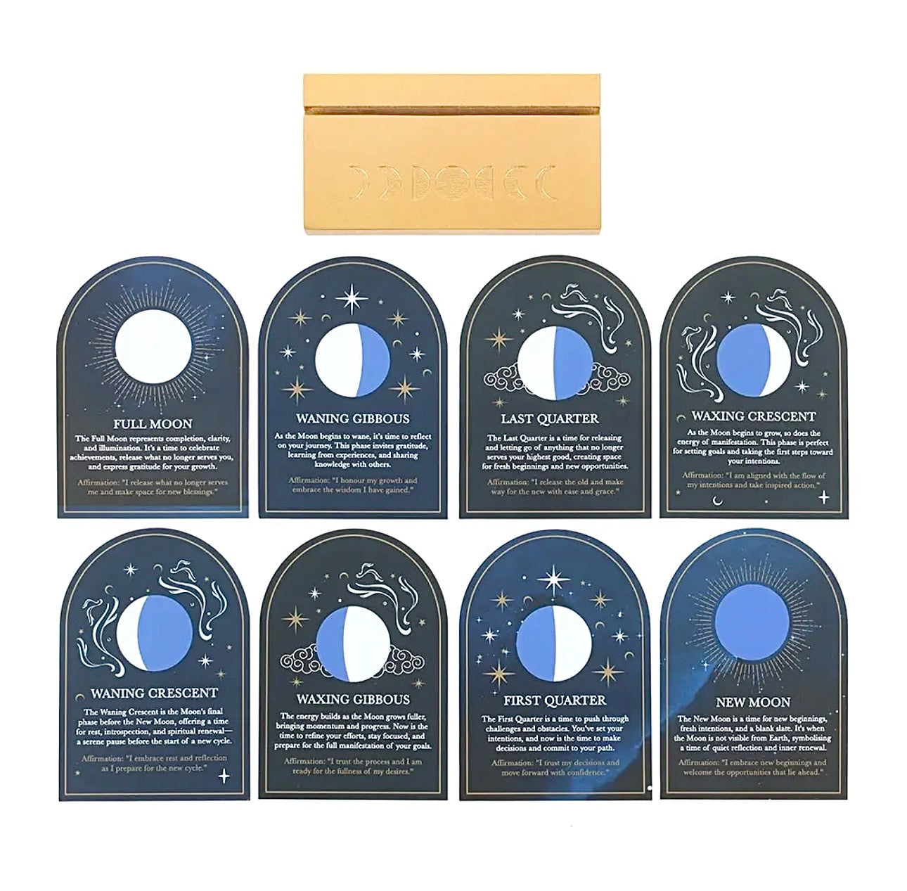 Moon Phase 8 Card Set On Wooden Stand