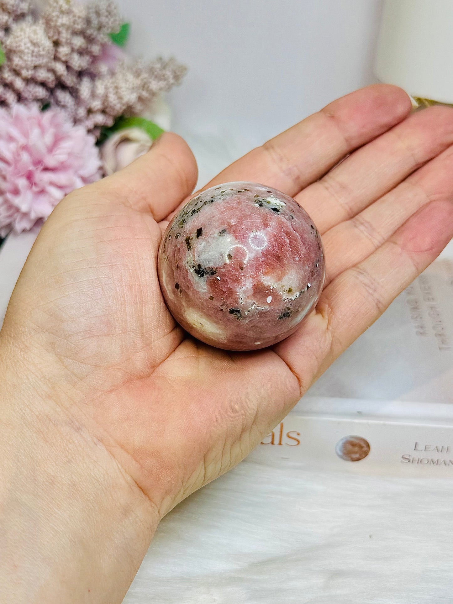 Peach Blossom Tourmaline Sphere On Stand 144g