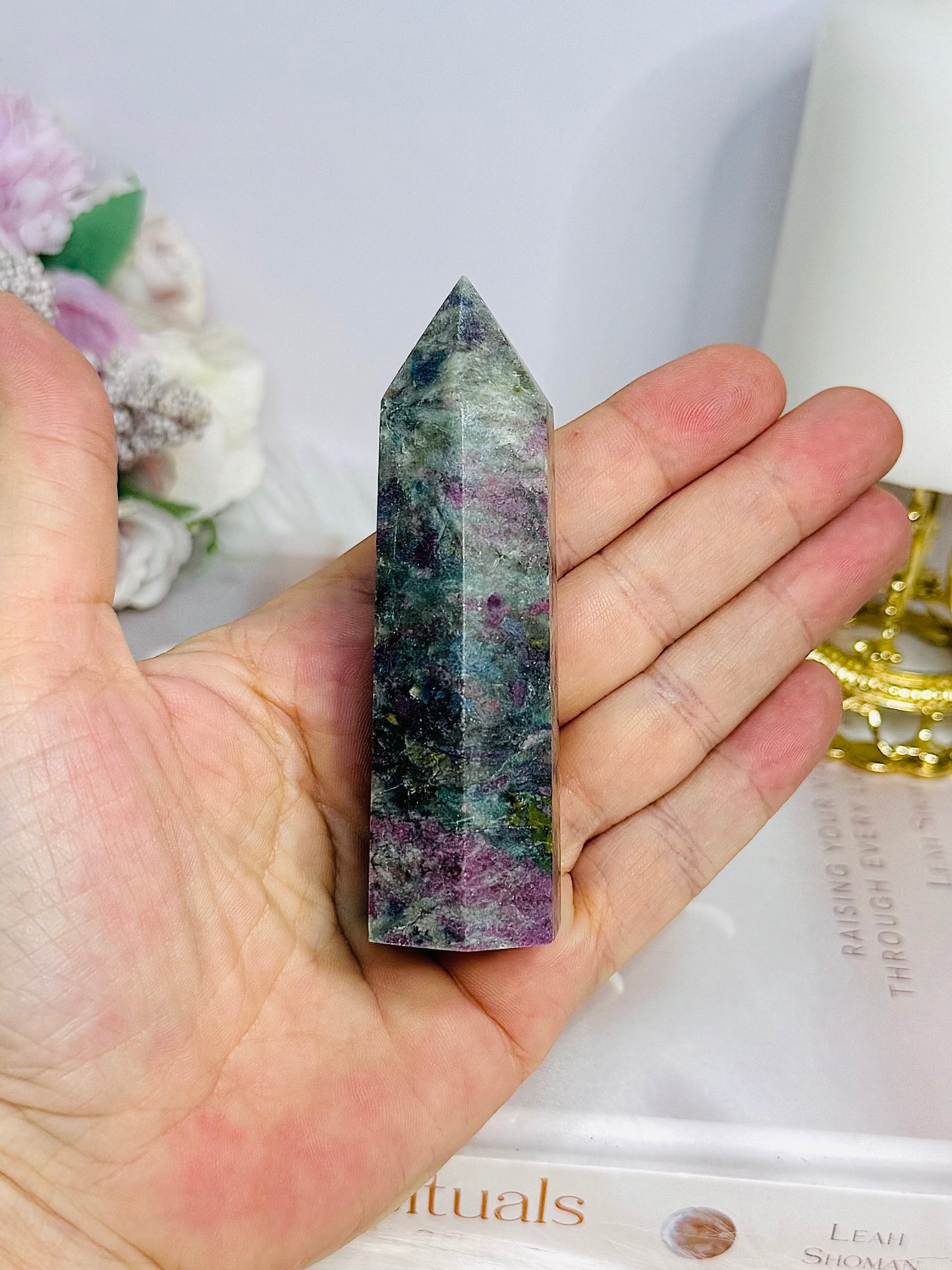 Rare Ruby In Blue Apatite Tower (UV Reactive) 9cm