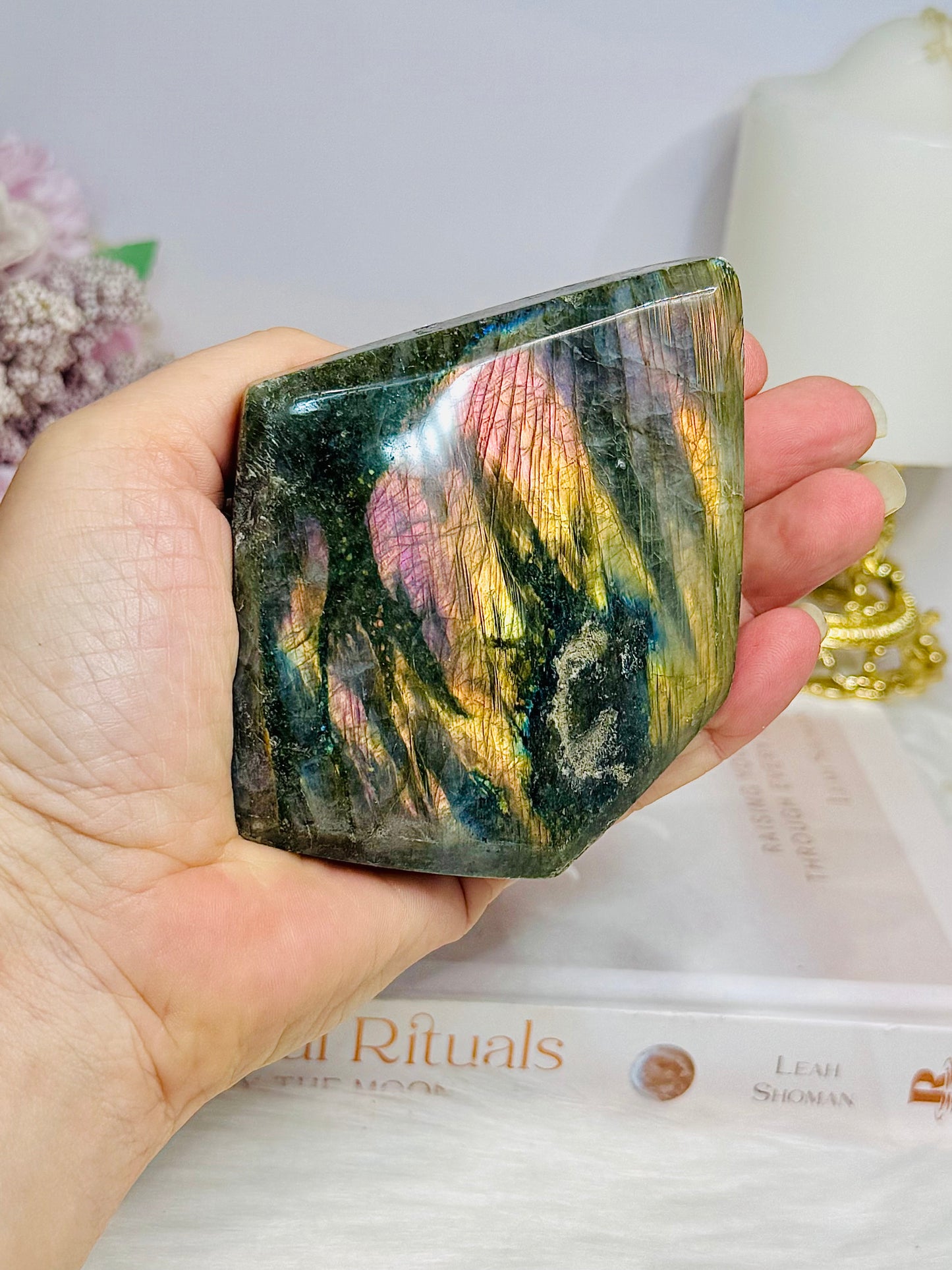 Labradorite Freeform Pink & Purple Flash ~ (Imperfection on face of slab) 282g 8cm