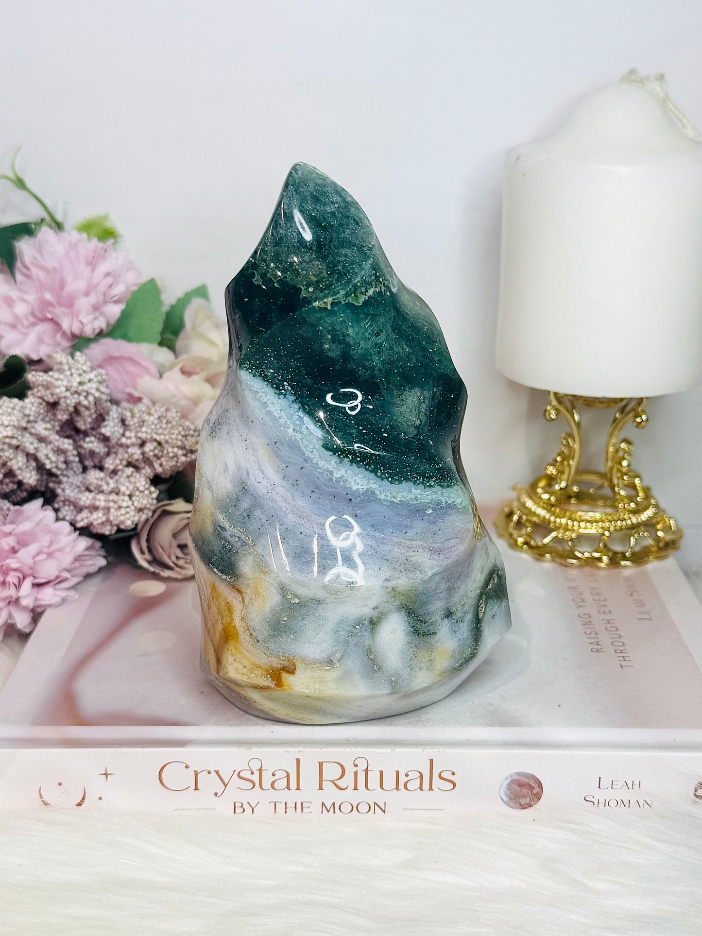 Large High Grade Ocean Jasper Carved Flame | Freeform 1.06KG 15cm