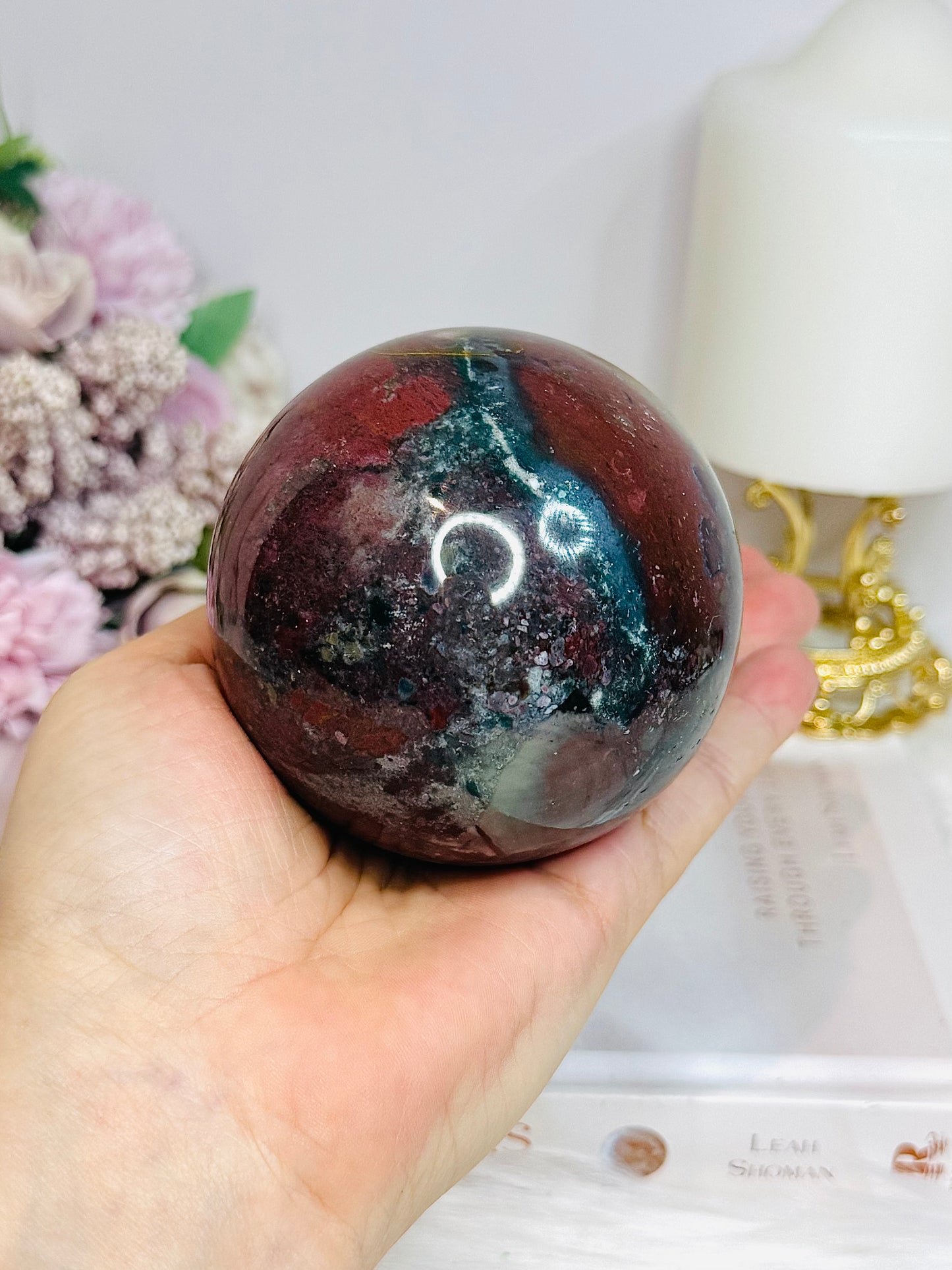 Large Jasper Sphere On Stand 620g