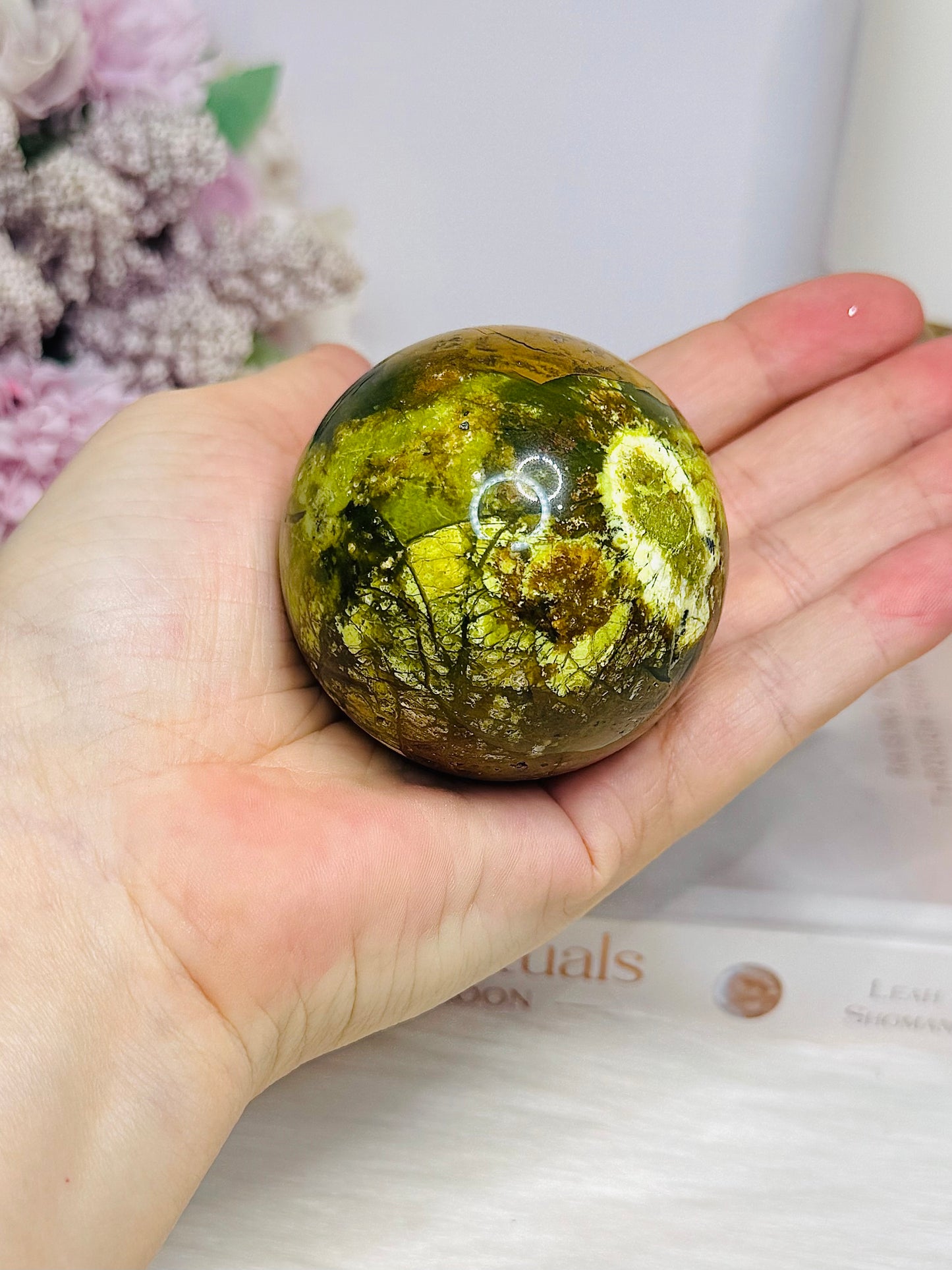Natural Green Opal Sphere on Stand 220g