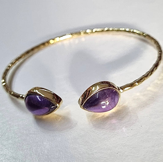 Brass Tear Drop Amethyst Bangle