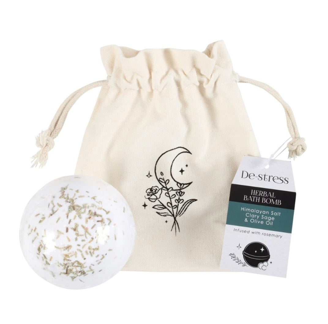 'De-Stress' Herbal Clary Sage Bath Bomb (Large) In Gift Bag