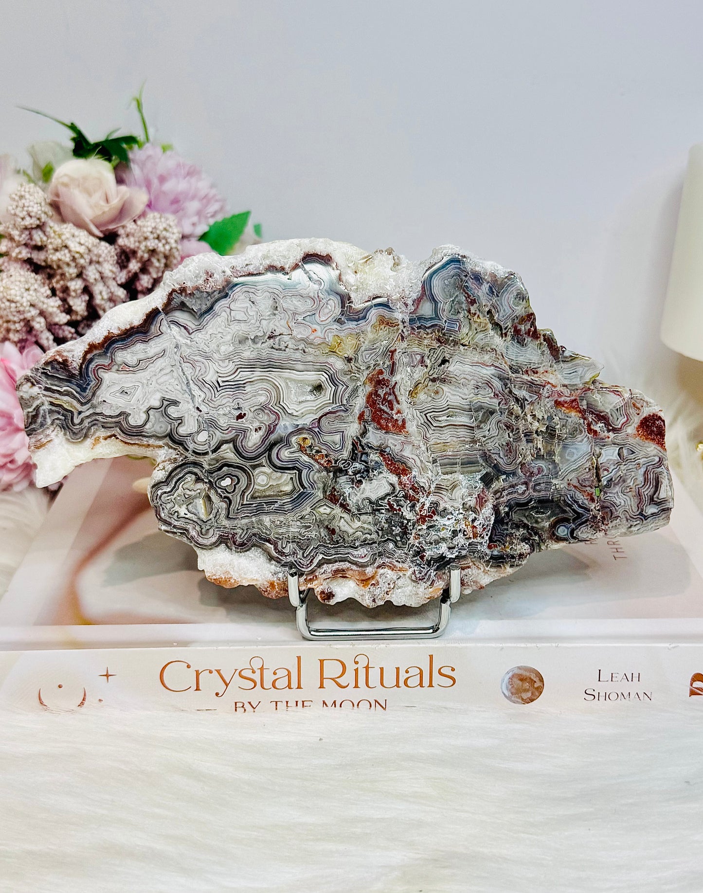 Natural Large Mexican Lace Agate Slab on Stand 17.5cm