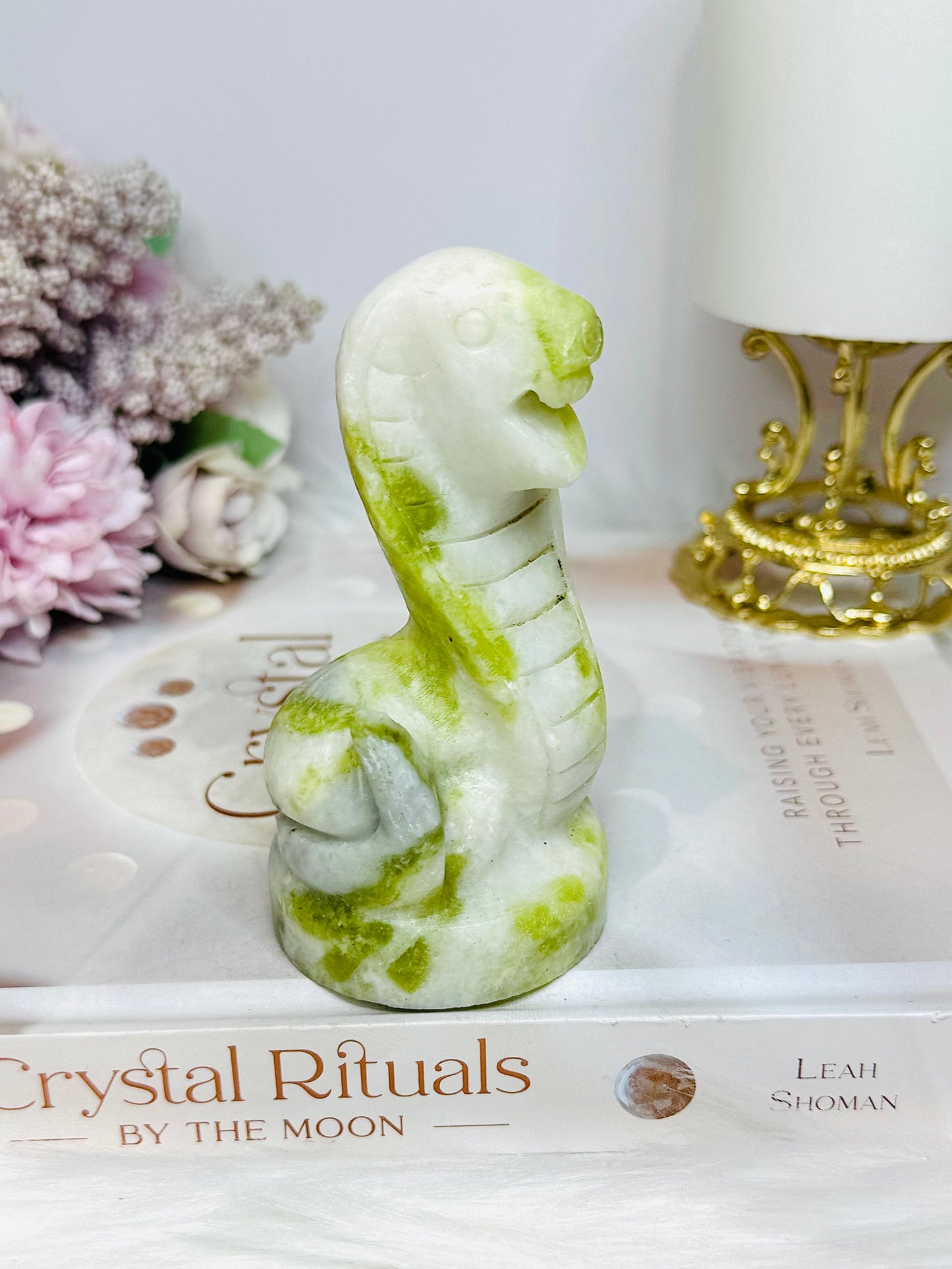 Green Serpentine Jade King Cobra Snake 10cm 254g
