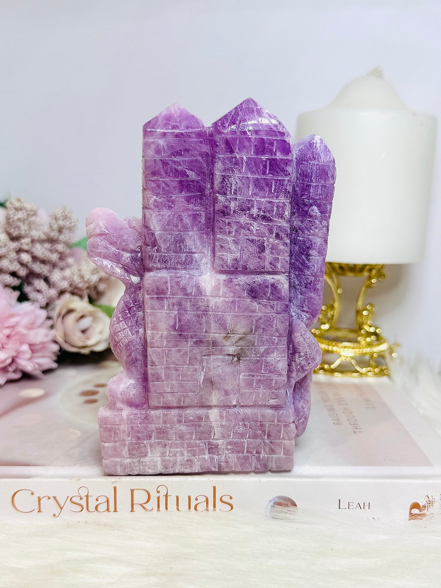 Collectors Piece ~ Large High Grade Kunzite Dragon & Castle 13cm 793g