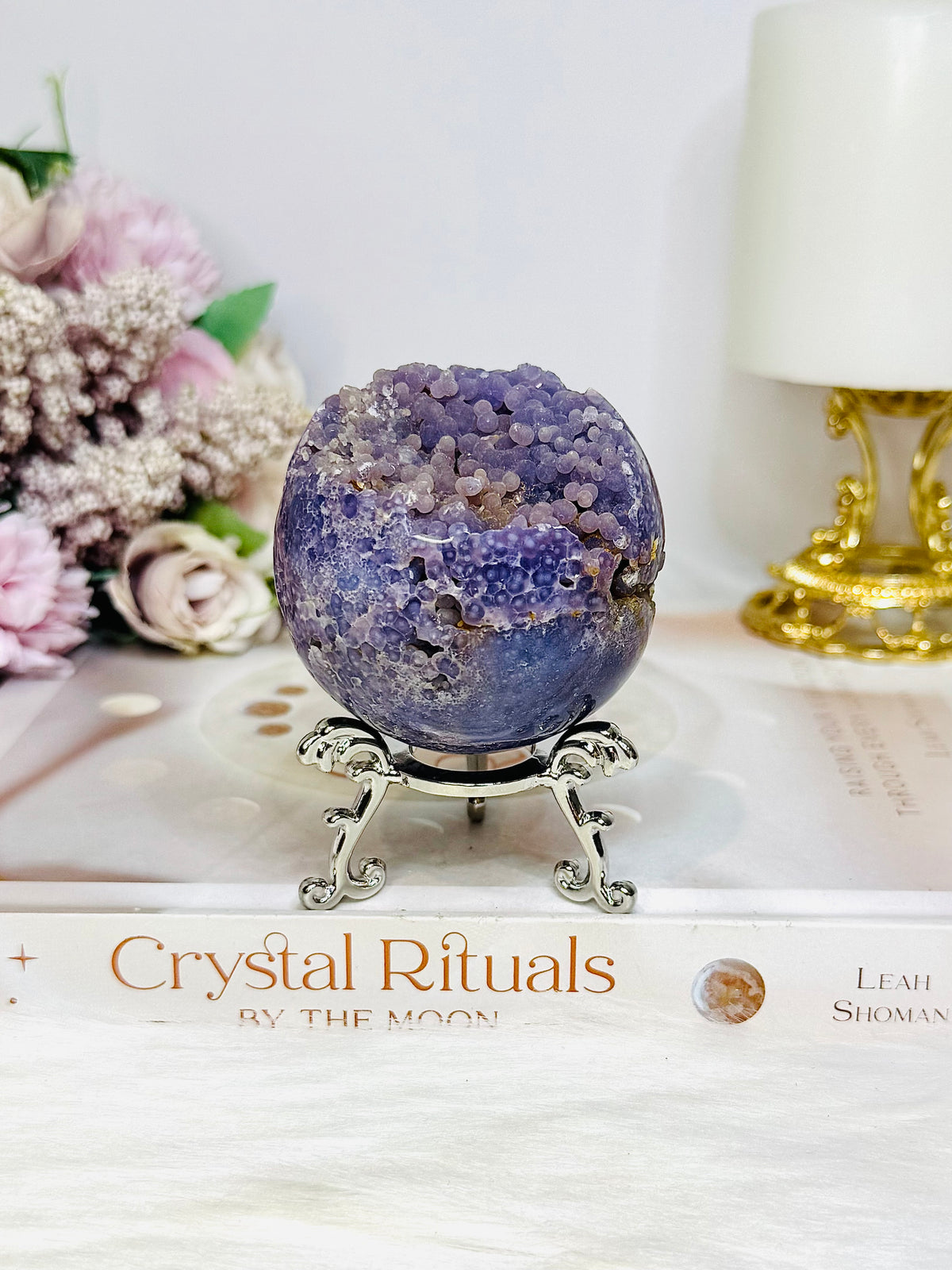 Natural Large Grape Agate | Chalcedony Sphere 247g On Stand