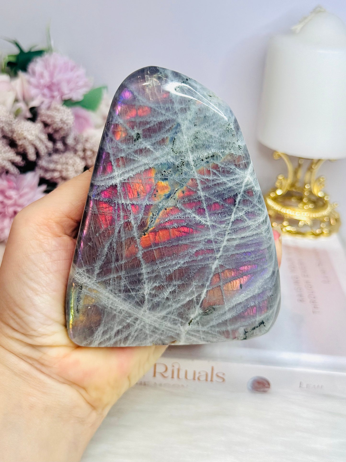 Large Polished Pink & Purple Flash Labradorite Freeform