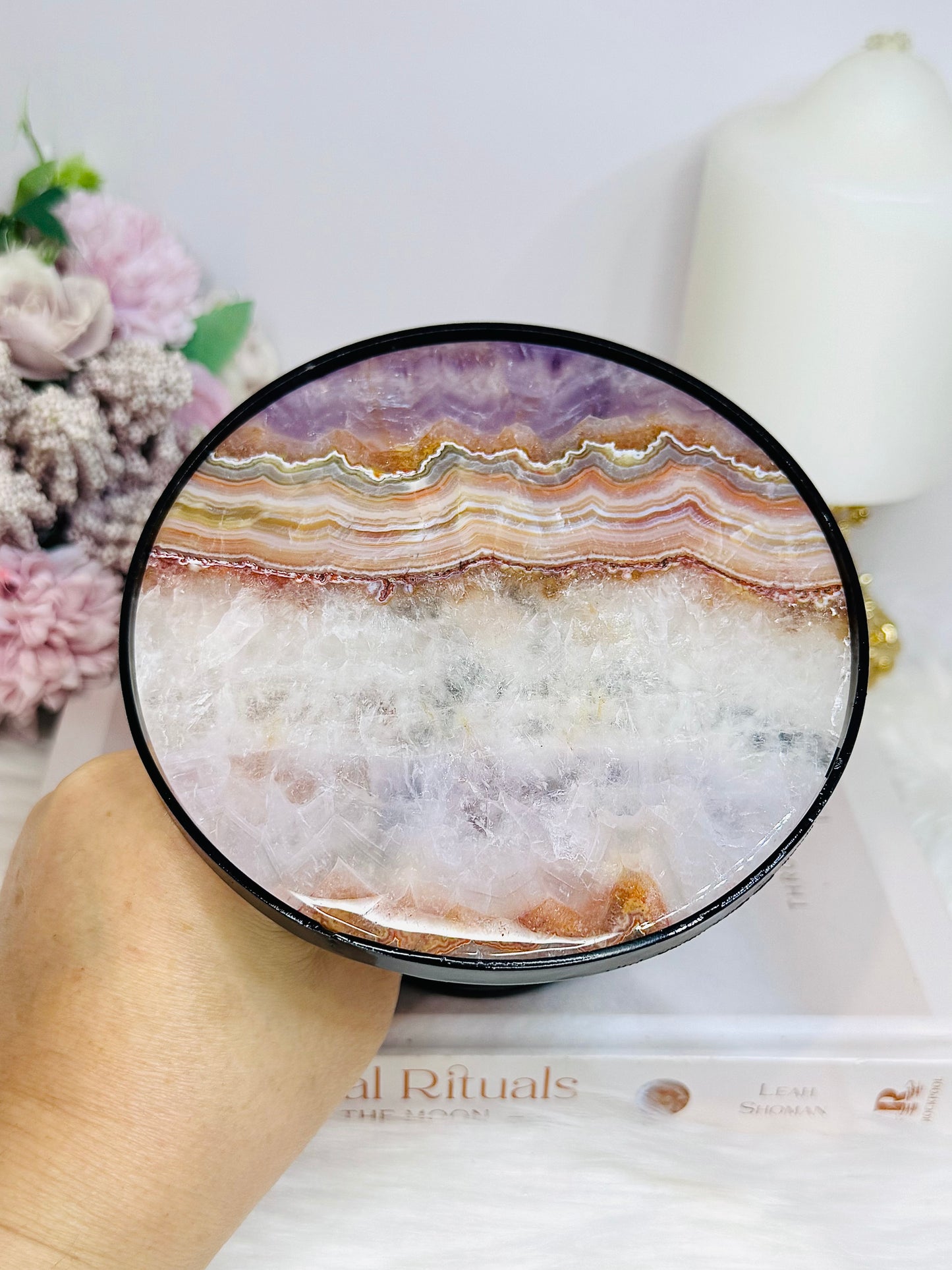Crazy Lace Amethyst Spinning Top Small Table H:10cm W:12cm