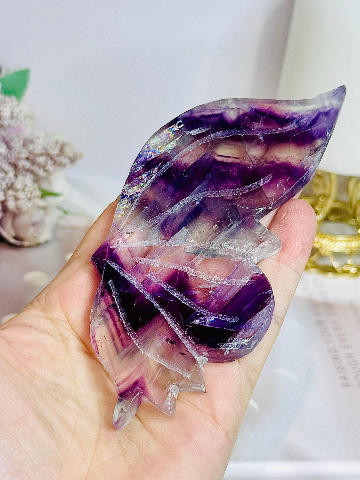 Fluorite Butterfly Wings With Rainbows 19cm