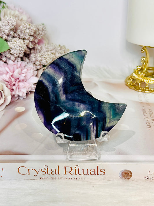 Rainbow Fluorite Moon On Stand 8cm