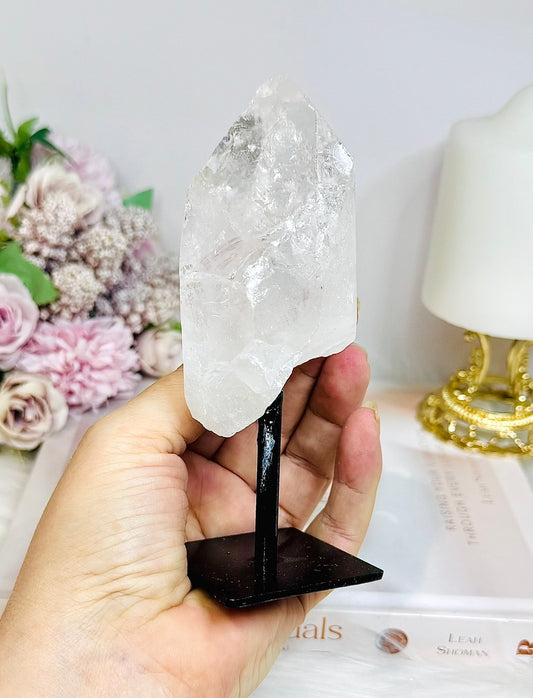 Natural Clear Quartz Point On Stand 14cm