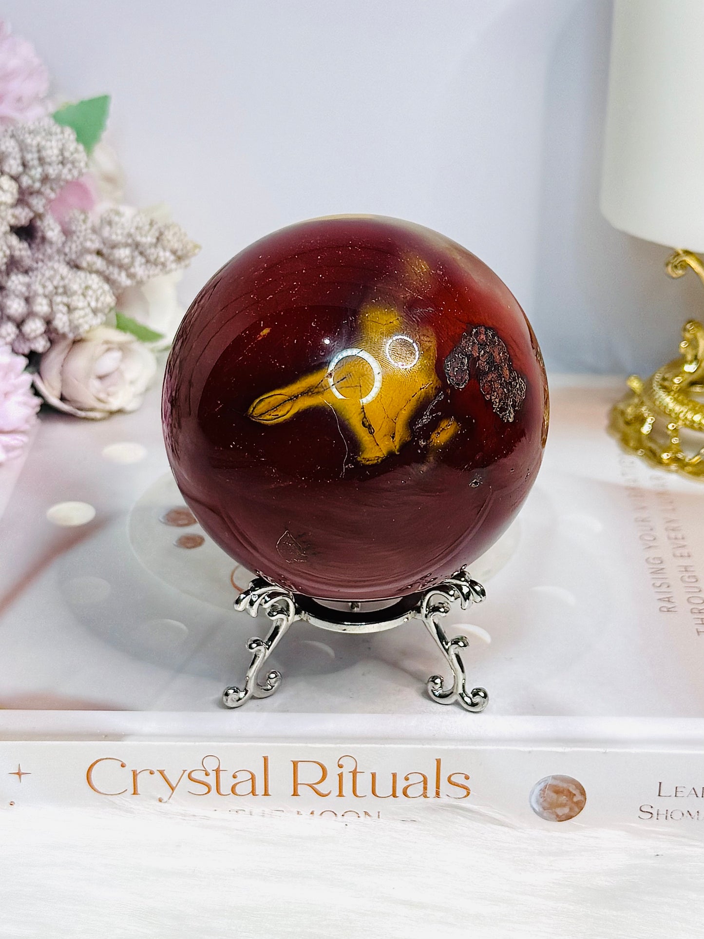 Large Mookaite Jasper Sphere on Stand 604g