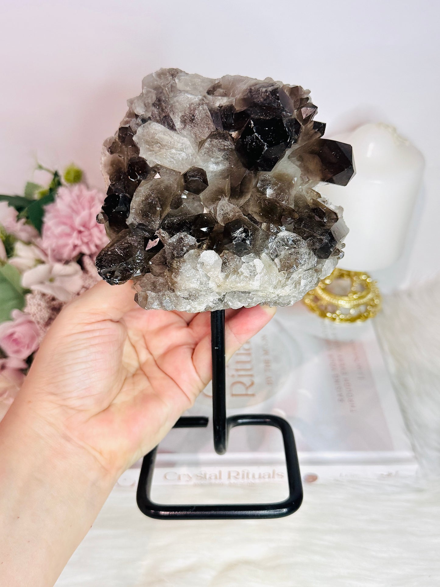 Large 20cm Smokey Quartz Cluster On Stand From Brazil