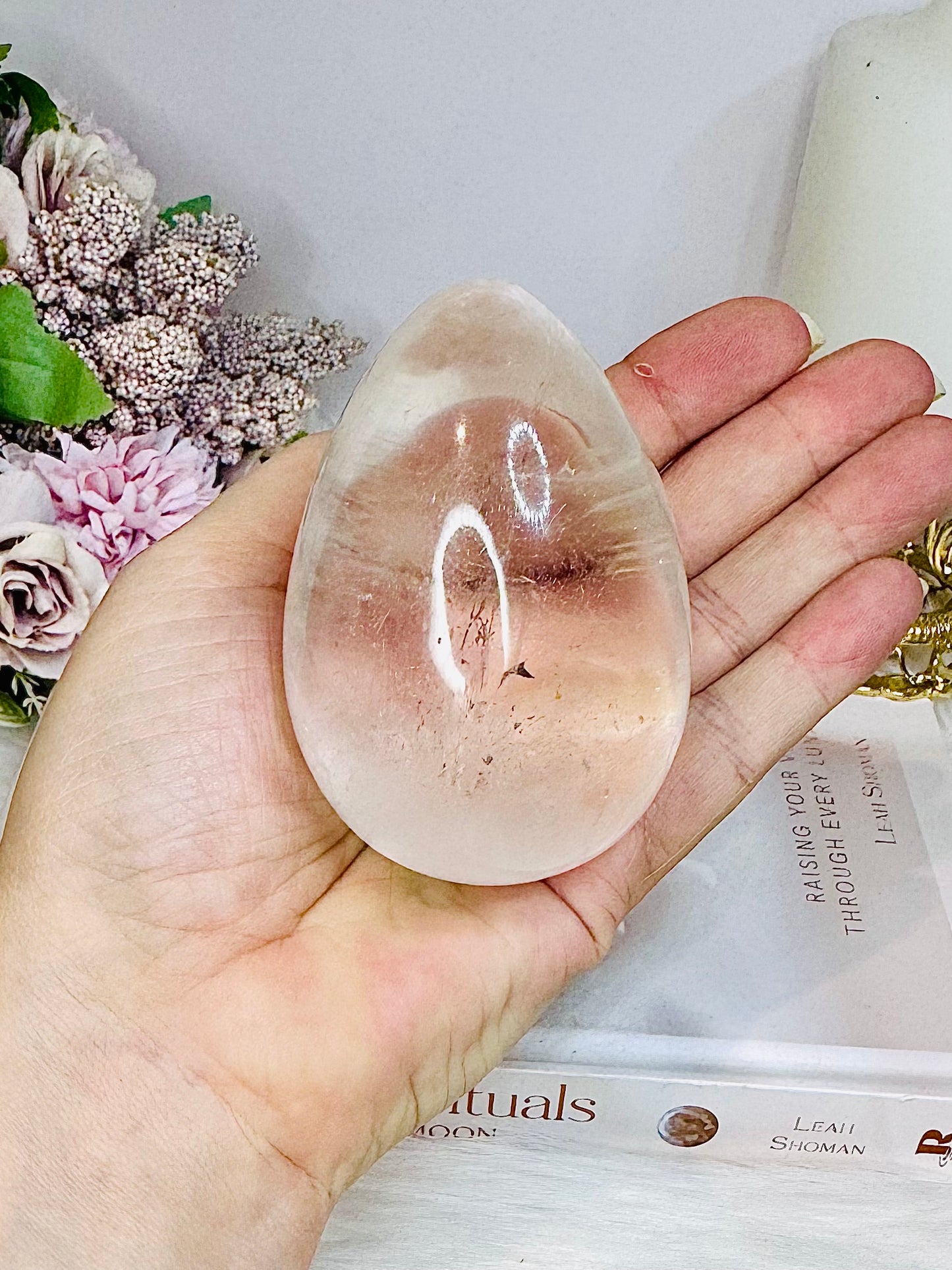 Large Clear Quartz Egg with Inclusions On Stand 7cm