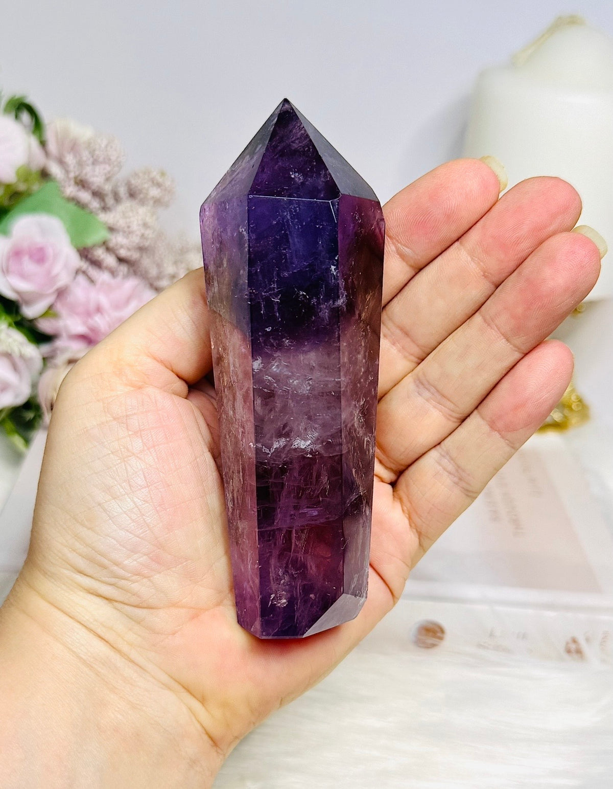 Phantom Amethyst Wand | Tower 11.5cm With Rainbows
