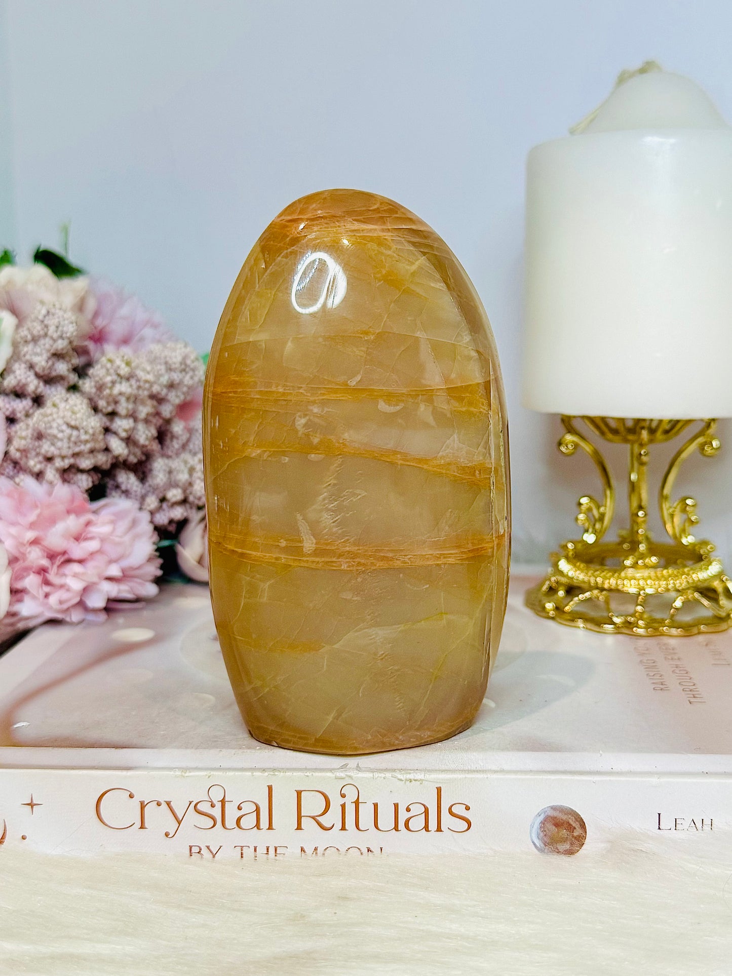 Large Peach Moonstone Chunky Freeform with Amazing Flash 11.5cm 416g