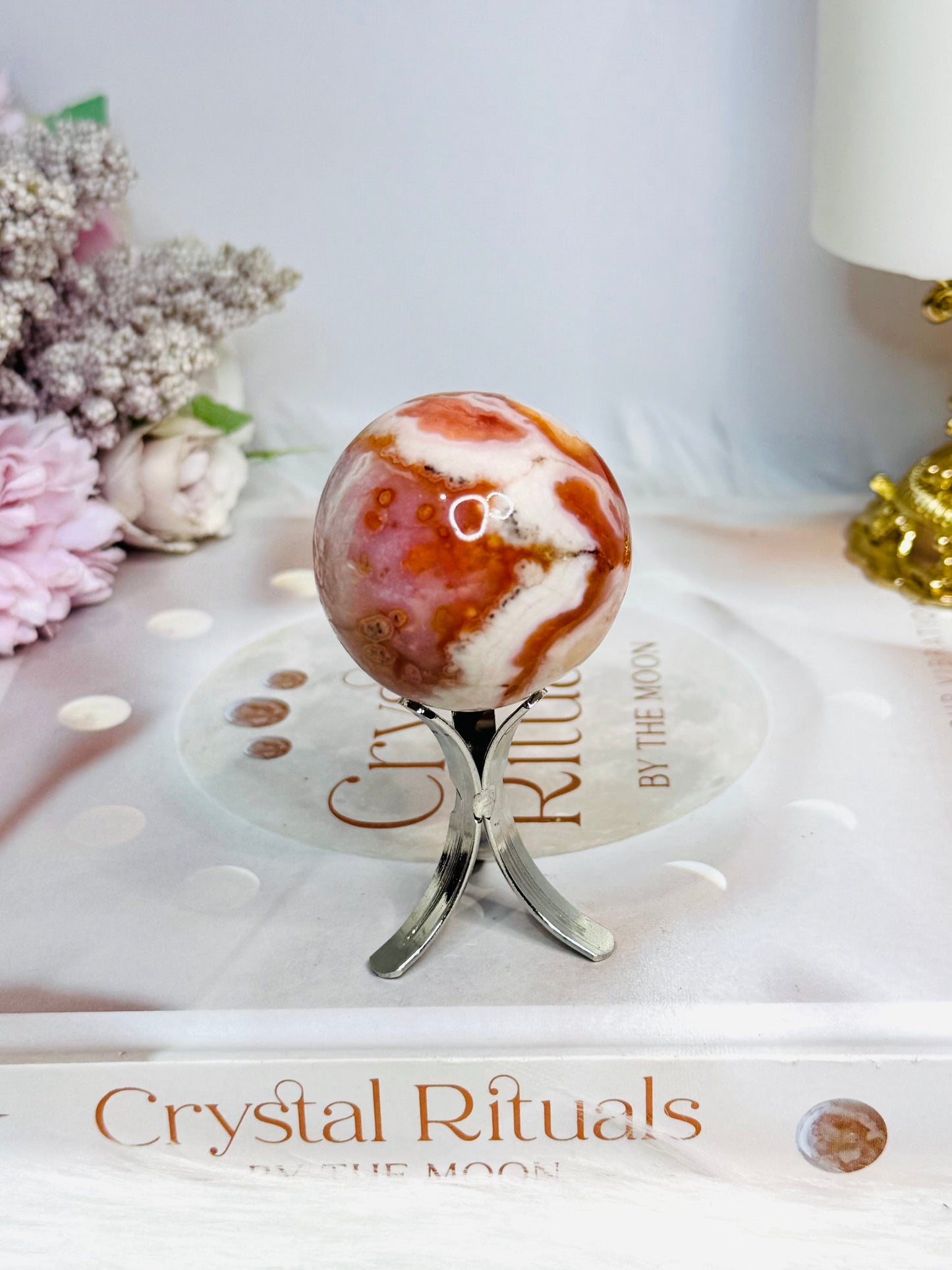 Flower Carnelian Sphere on Stand 95g