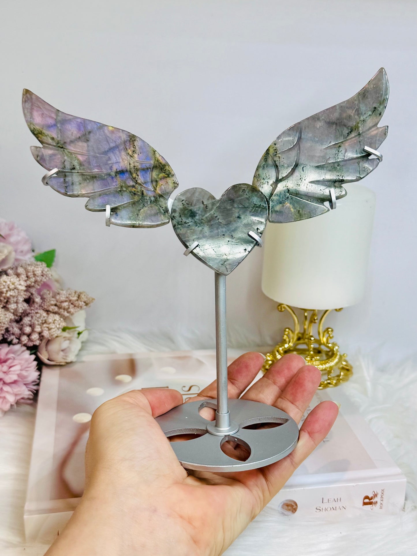 Purple Labradorite Heart with Wings ~ Each piece is full of flash 18cm