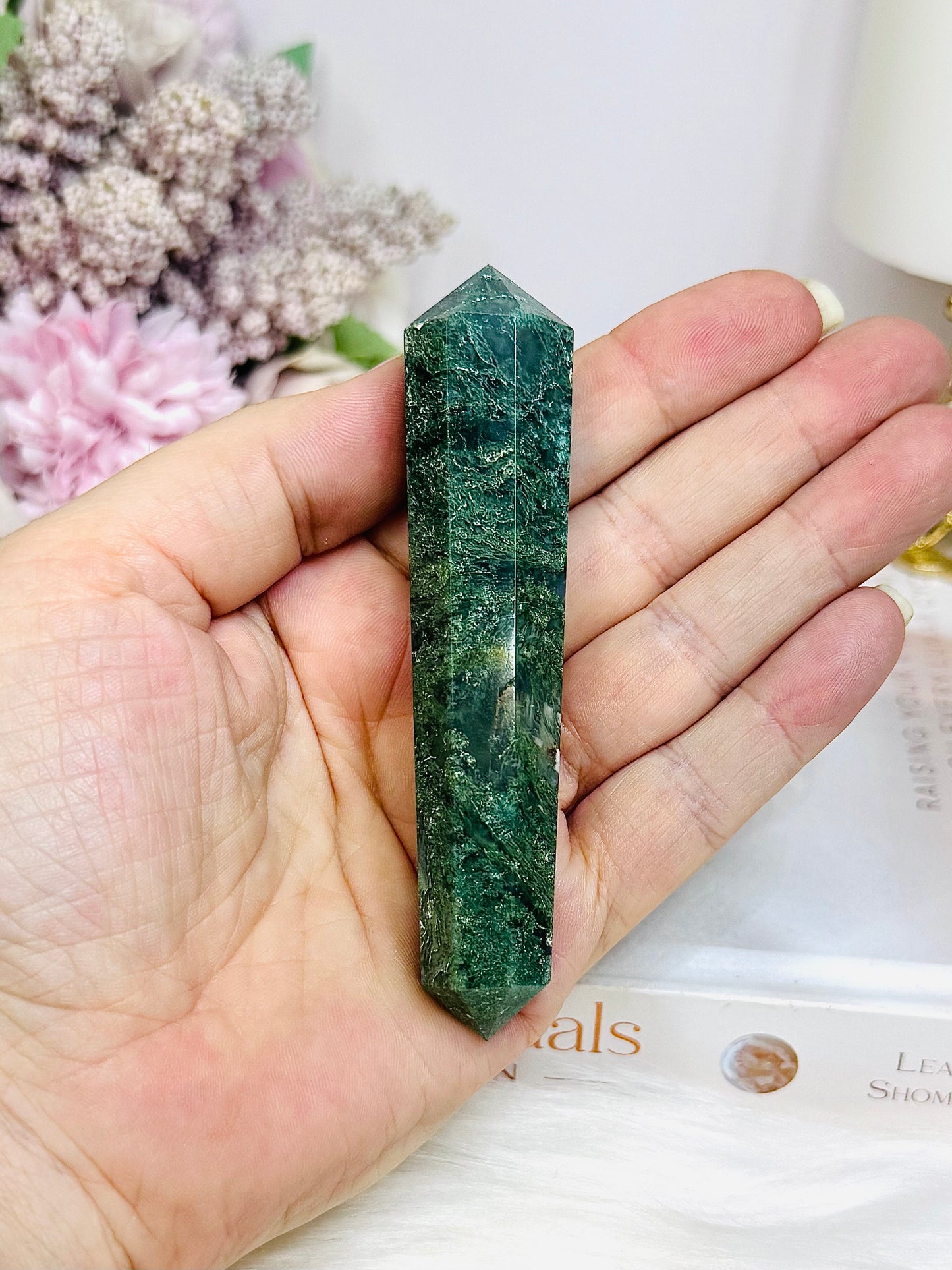 Moss Agate Double Terminated Point 10cm