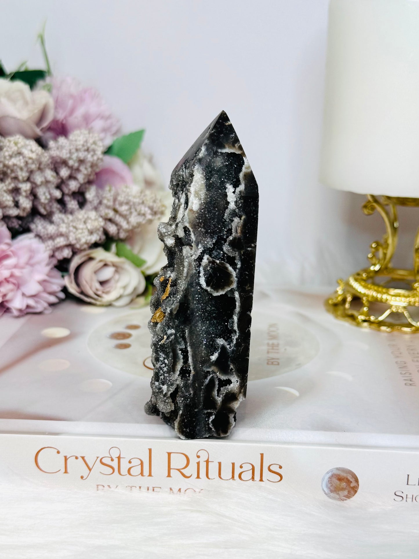 Black Sphalerite Druzy Tower 10cm
