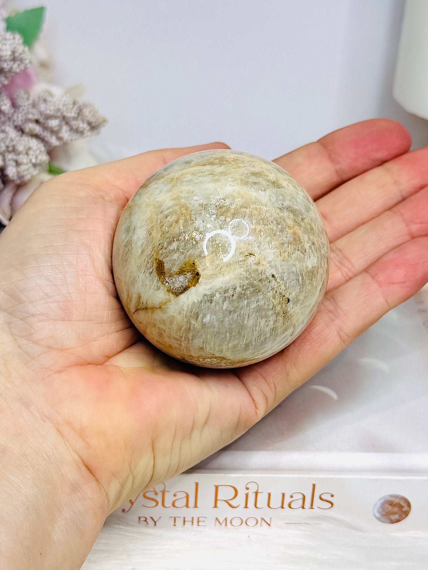 Moonstone Sphere with Blue Flash On Stand 274g