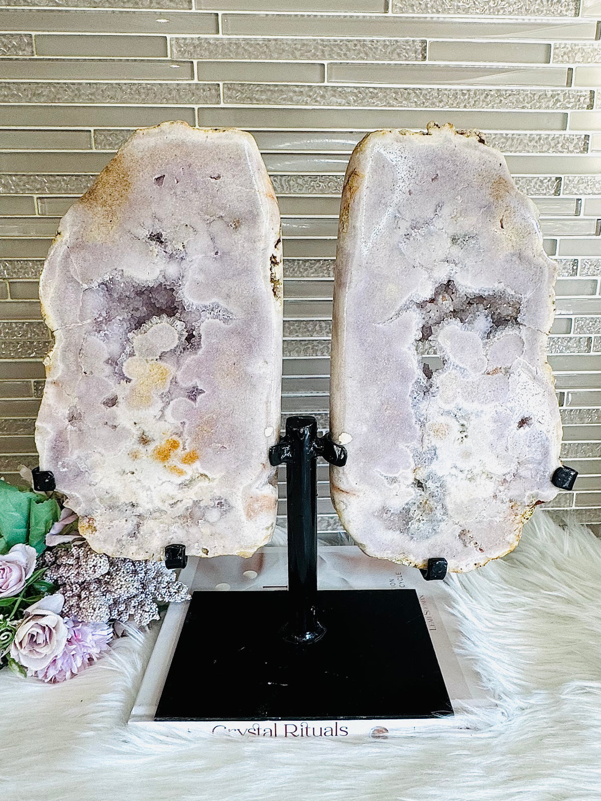 Statement Piece ~ Huge Pink Amethyst Druzy Chunky Butterfly Wings On Stand 33cm x 34cm 4.2KG