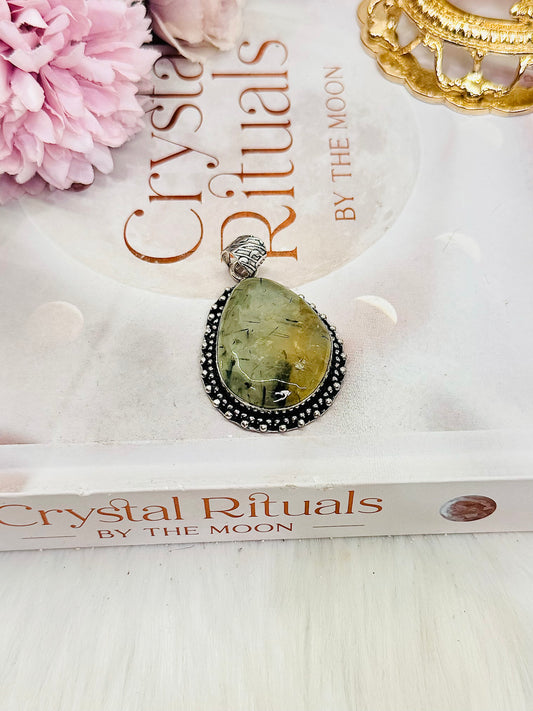 Lovely Large Natural Prehnite Pendant In Gift Bag