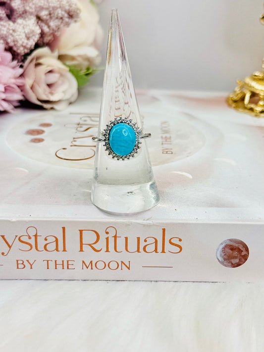 High Grade Amazonite Adjustable Ring In Gift Bag