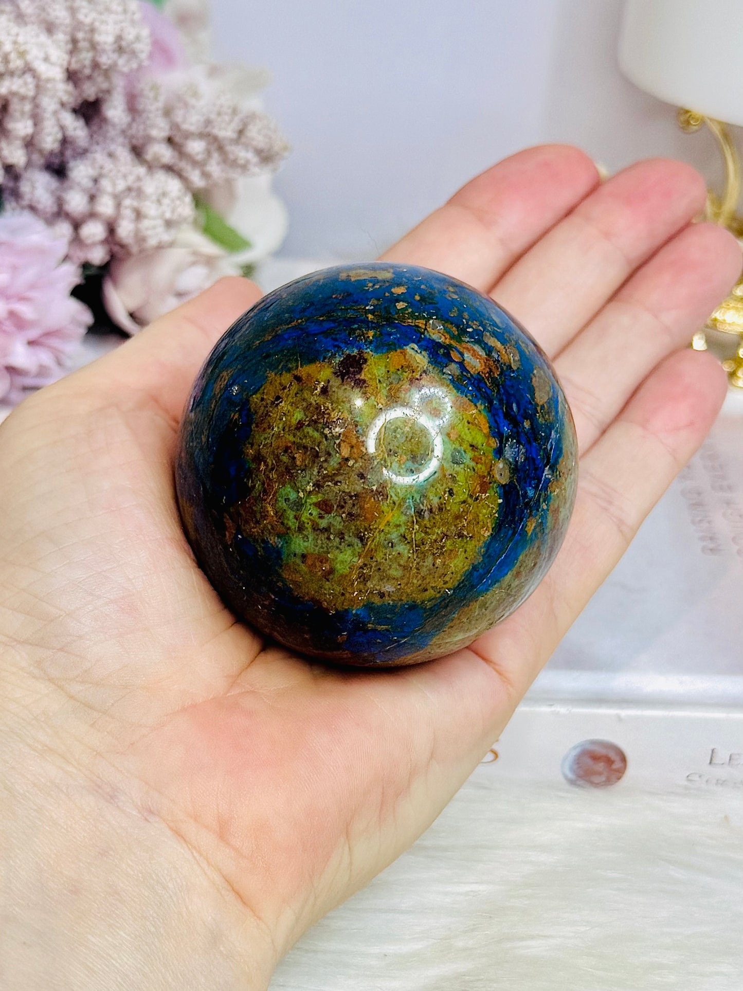 Azurite Sphere on Stand 303g