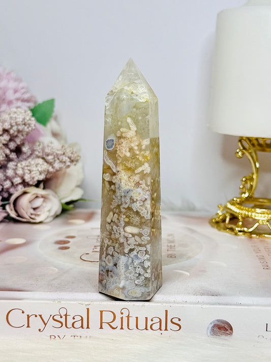 Green Flower Agate Tower 11cm